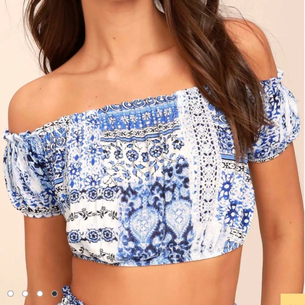 White and blue Lulus crop top